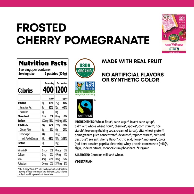 Nature's Path Organic Toaster Pastries, Frosted Cherry Pomegranate, 72 Count