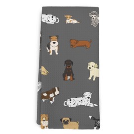 cvjutf Funny Dog Gray Kitchen Hand Towels, Cute Puppy Dogs Themed Grey Hand Tea Dish Towels for Bathroom Kitchen Home Decor Decorations, Dog Mom Dad Lovers Owners Gifts for Women Men, 16x24 Inch