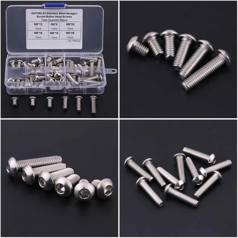 Button Head Screw Set, 60PCS Stainless Steel M6 Button Head