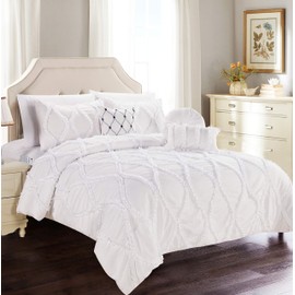 Elegant Comfort Luxury Best, Softest, Coziest 10-PIECE Bed-in-a-Bag Infinity Design Comforter Set, Includes Bed Sheet Set with Double Sided Storage Pockets and Decorative Pillows, King/Cal King, White