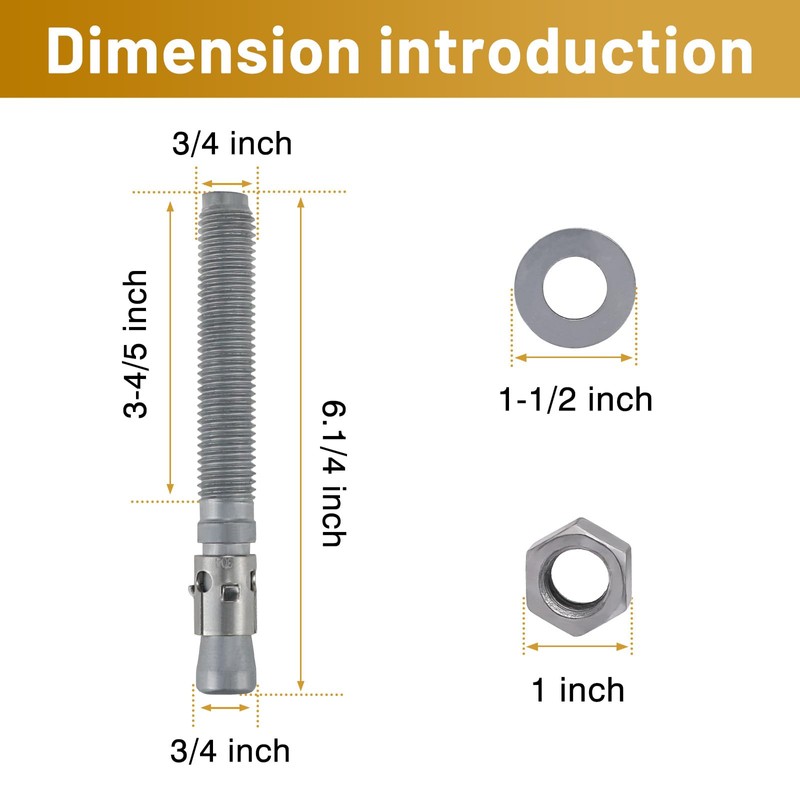 Horiznext 3/4 x 6-1/4 inch Wedge Concrete Anchors kit Galvanized