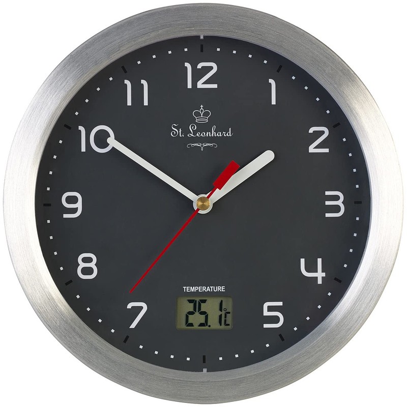 St. Leonhard Bathroom Clock: Bathroom Wall Clock with LCD Thermometer,