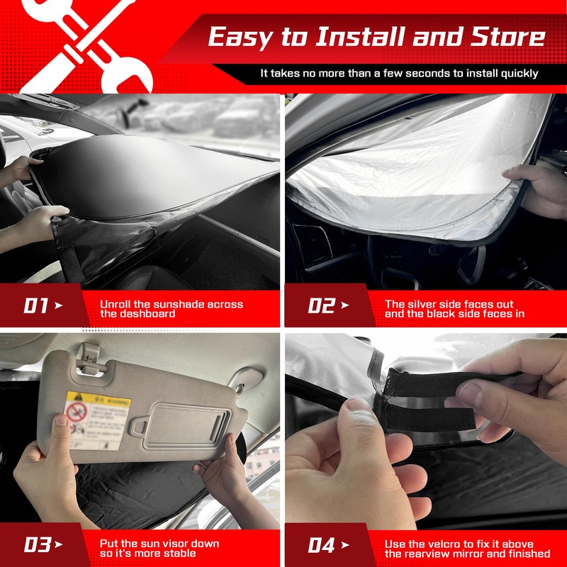 ARISMOTOR Windshield Sun Shade for Toyota Tundra (Limited, SR5, Platinum,