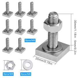 ANTHYTA Set of 8 T-slot adapters, M8 x 35 mm, stainless steel T-slot nuts with nuts and washers, roof box, slot nuts for roof racks, roof racks, roof box