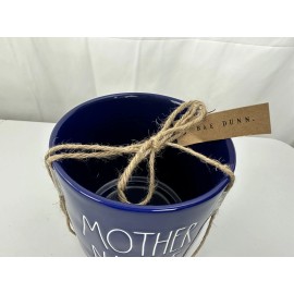 Rae Dunn New Rae Dunn MOTHER NATURE Flowerpot Planter Round Navy Blue & White 6x6 Inches