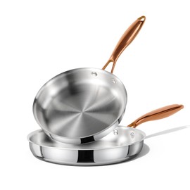 CAROTE 8"+10" Stainless Steel Frying Pan Set, Non-Toxic PTFE & PFOA Free Fry Pan & Omelet Pan, Oven Safe, Compatible with Induction, Ceramic, Gas Cooktops, Silver