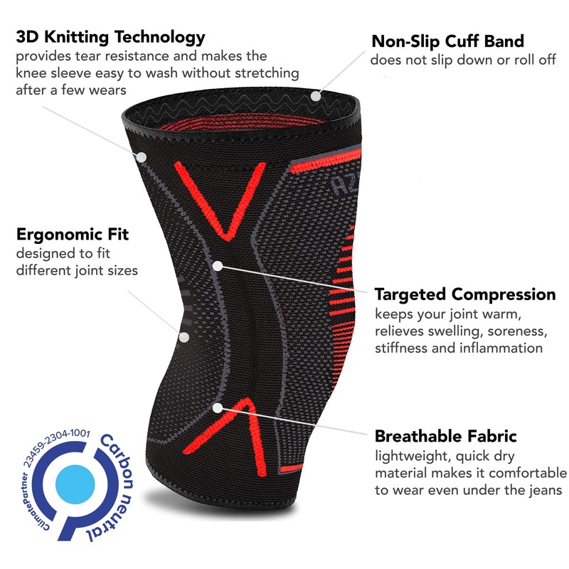 aZengear Knee Support Brace (Pair) - Compression Knee Sleeve for