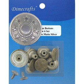 15 mm No-sew Metal Tack Jean Buttons Ct. 6 (Stars Silver)