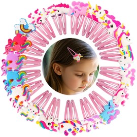 EDLMKM 38 Pcs Unicorn Hair Clips, Cute Unicorn Hair Barrettes, Cartoon Toddler Hairpins for Children, Kids HairClips, UUnicorn Rainbow Metal Snap HairPins, Toddler Girls Snap Clips, Girls HairClips