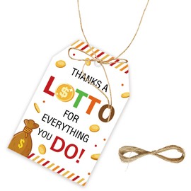 50pcs Lotto Thank You Tags, Casino Lotto Party Favors Gift Tag with String, Dollar Favor Tags for Birthday Party, Casino Themed Party Favors