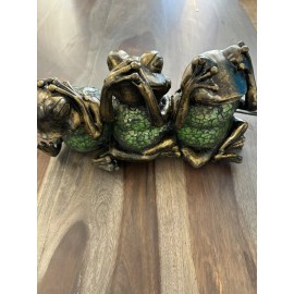 Terra Cottage 3 Green Glass Frogs Lamp Hear No Evil Speak No Evil See No Evil NEW TLS1062