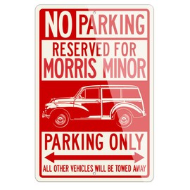 Morris Minor Traveller Woody Reserved Parking Only Aluminum Sign - 12 by 18 inches (1, Large) - Great British Classic Car Gift