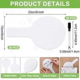 36 Sets 5x9 Inch Answer Dry Erase Paddles and 36 Black Marker Set Handheld Small Dry Erase Board Double Sided Auction Paddles Handheld Whiteboard for Classroom Voting Answering Auction Bidding