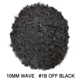 Healthlif Afro Toupee for Black Men - PU Injection Brazilian Kinky Curly Hair Replacement Unit - African American Hairpieces 8X10 10MM Afro Wave #1B Off Black
