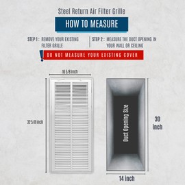 Fits 14x30 Duct Opening | Filter Included Steel Return Air Filter Grille by Handua [Removable Door] for 1-inch Filters | Vent Cover Filter Grill | White | Outer Dimensions: 16 5/8"W X 32 5/8"H