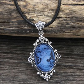 Vintage Look Flower Pendant Lady Queen Cameo Sets For Women Antique Silver Plated Cameo Necklace Earring Jewelry Set