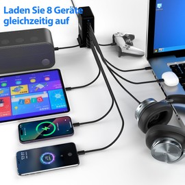 USB C Charger Multiple: 440 W 8 Ports GaN Charger PD/QC 3.0 Fast Charger USB C Charging Station Portable with 5 USB-C and 3 USB-A for Smartphones Laptop Tablets (440 W Black)