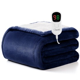 Homemate Electric Heated Blanket Twin - 62"x84" Heating Blanket Twin Size Dual Control 1/2/4/6/8 Hours Auto-Off 10 Heat Level Heat Blanket Over-Heat Protection Flannel Sherpa ETL Certification