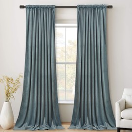 StangH 90 inches Velvet Curtains Stone Blue - Back Tab Light Blocking Super Soft Curtains for Kids/Nursery Light Blue Luxury Cozy Backdrops for Study Room/Office/Bedroom,W52 x L90