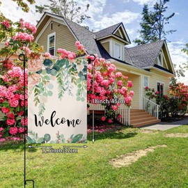 BLKWHT Spring Floral Welcome Garden Flag 12×18 Inch Small Vertical Double Sided Farmhouse Greenery Eucalyptus Leaves Burlap Yard Outdoor Decor