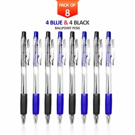 Ballpoint Pens Pocket Clip Ball Points Retractable Non Slip Smooth Grip Pens Comfortable Ball Pens Ideal for Office Home School University Stationery Supplies 14.5 X 0.9cm Blue & Black Colour (8 Pack)