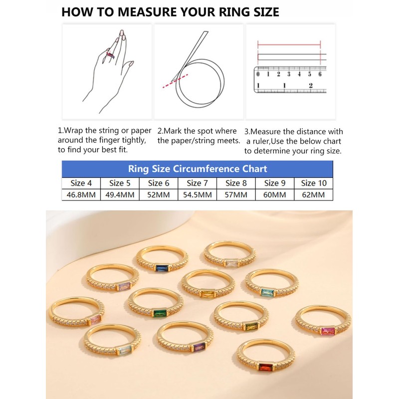 RLMOON Gold Birthstone Rings for Women Non Tarnish 14K Gold