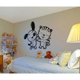 Vinyl Wall Decal Sticker Happy Puppy and Kitty OS_AA604B