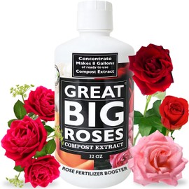 Great Big Roses – Soil and Rose Fertilizer Booster to Grow The Best Roses and Flowers; Rose Food Compost Extract for Rose Bush, 32 Ounce Concentrate (Makes 8 Gallons)