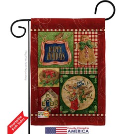 Happy Holiday Gingerbread Garden Flags 2pcs Pack Wintertime Christmas Santa Marry Xmas Present Reindeer Season Snow Small Decorative Gift Yard House Banner Double-Sided Made In USA 13 X 18.5