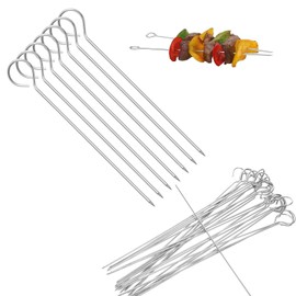 SHENGYIG Kebab Skewers, Stainless Steel, 80 Pieces Barbecue Skewers, Stainless Steel Roulade Skewers, Multifunctional Meat Needle with Hole Ring, for Vegetables, Meat Rolls and Grilling, 15 cm