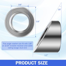 Moxweyeni 30 Pack 3/8" ID Angle Washer for Cable Railing Kit Stainless Steel 30 Degree Angle Beveled Washer for 1/8", 3/16" Cable Railing Hardware Cable Railing Angled Washer T316