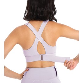 FEOYA Sport Bras for Women Adjustable Straps Yoga Top Zip Up High Impact Criss Cross Support Fitness Crop Padded Bra Purple, M