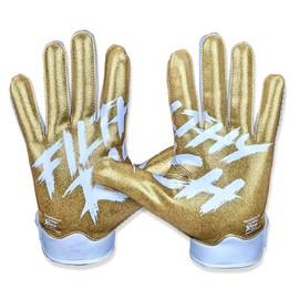 Battle Sports Filthy Rich Wide Receiver Football Gloves - Adult and Youth Football Gloves - Ultra Stick Gloves - Adult Large, Gold