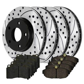 AutoShack Front and Rear Drilled and Slotted Brake Kit Rotors and Ceramic Pads Set of 4 Replacement for 2007 Ford Mustang 5.4L V8 RWD SCD1050PR64133