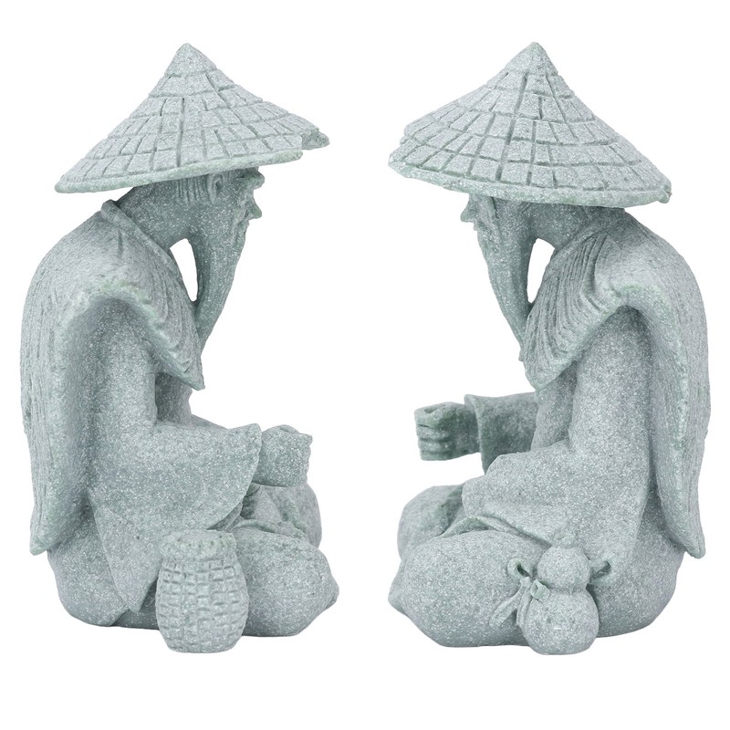 Fisherman Statue Sitting Fishing Old Man Figurine Small Desk Ornament