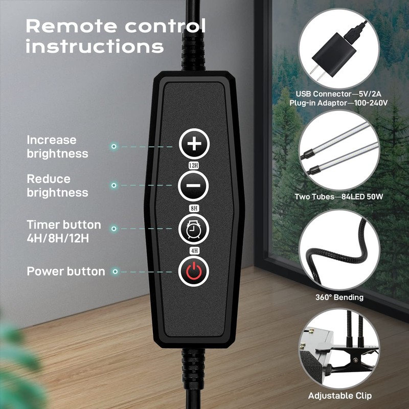 iPower Full Spectrum Clip Plant Growing Lamp with 84 White