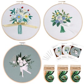 Traziewell Embroidery Sets for Adults Beginner Embroidery Kit 3 Sets Embroidery Craft Kits for Adults Including Cloth with Floral Patterns Colored Threads Needles Hoops and Instructions 1921