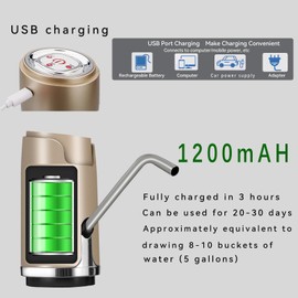 5 Gallon Electric Water Bottle Pump, Portable Water Bottle Dispenser, USB Charging Drinking Water Bottle Pump for 2-5 Gallon - Golden