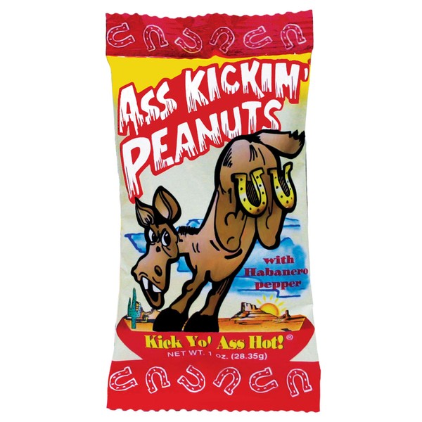 ASS KICKIN’ Habanero Pepper Spicy Hot Peanuts – 1oz 24 Pack - Ultimate Spicy Gourmet Gift Travel Size Peanuts Great on the Go Snack - Try if you dare!