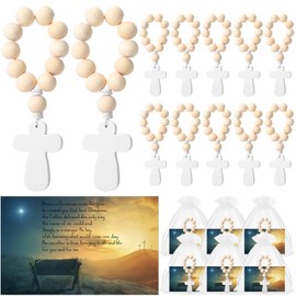 Tondiamo 18 Sets Christmas Rosary Gift Wood Cross Finger Rosary Mini Cross Rosary with Prayer Cards and Gift Bags Christian Gifts Religious Gifts Church Gifts for Prayer Christian Party Favors