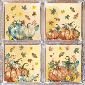 Horaldaily 37 PCS Fall Window Cling Sticker, Watercolor Pumpkin Maple Leaves Home Party Supplies Shop Window Glass Display Decoration