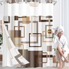 Nesphy No Hook Brown Geometric Vintage Checkered Shower Curtain with