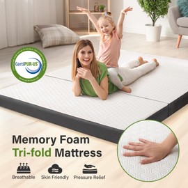 Folding Mattress 4in Twin Memory Foam Tri-Folding Mattress with Washable Cover Foldable Floor Mat for Guest Bed, Camping, Yoga, RV Travel, White