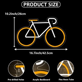 Bicycle Sign Neon for Wall Decoration, Bike Neon Sign for Business, Home, Bar, Bedroom, Club, Party, Pub Shop, Man Cave, Cycle Dimmable LED Signs, Gift for Teenagers, Women, Men, USB Powered (16.7 x 10.3 inches)