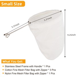 Esuduky 5 Pcs Premium Ultra Fine Mesh Strainer Bags with Stainless Steel Handle, Reusable Nut Milk Bags, Cheese Cloths for Straining Juice, NutMilk, Coffee, Thai Tea, Yogurt and Soup (Small)