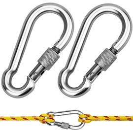 Fire Brigade Carabiner Hooks Large Screw Carabiner Stainless Steel 80 mm x 8 mm with Screw Rustproof with Clasp Carabiner Load Capacity 400 kg Pack of 2