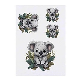 4 x 'Cute Baby Koala in Leaves' Temporary Tattoos - Water Resistant, Skin-Safe, Non-Toxic Transfers, Mixed Sizes (TO00060864)