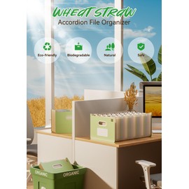 EcoStash Accordion File Organiser, 26 Pockets A4 Wheat Straw Expanding File Folders, Monthly Filling Document Organiser, Upright Open Top, BPA Free, Return to Nature, Healthy Living, Mint Green
