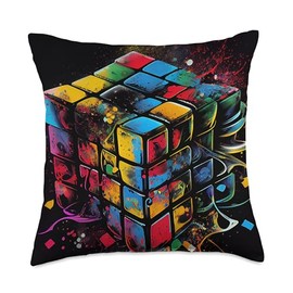 Rubik Magic Cube Colorful Illustration Graphic Throw Pillow