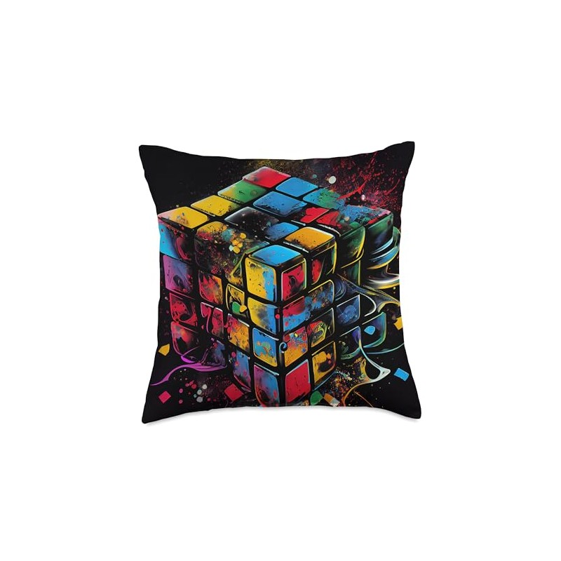 Rubik Magic Cube Colorful Illustration Graphic Throw Pillow